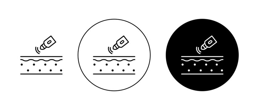 Dermatology beauty therapy for body skin icons set in black and blue colors on white background