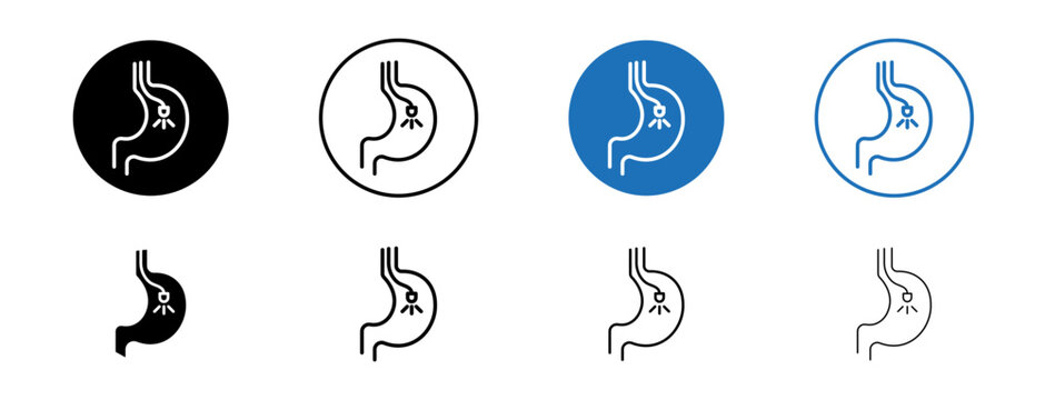 Endoscopy icons set in black and blue colors on white background