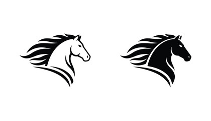 Elegant horse head profile with flowing mane in linear and solid black vector style © Creative