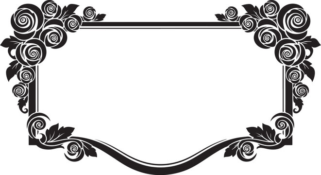 Ornate frame, black floral border, decorative rectangle, elegant empty label
