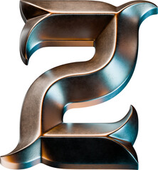 3d vintage letter in fantasy game style with bronze metallic finish © gleb_guralnyk
