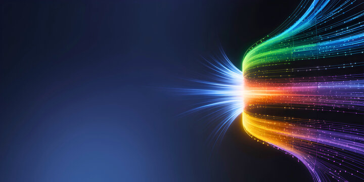 Abstract fiber optic light streak representing high speed data transmission and broadband connectivity. Copy space