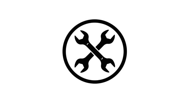 Wrenches crossed in circle logo.