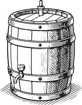 Fermentation bucket (with airlock) Beer Brewing Equipment Hand-drawn Sketch Drawing Vector Illustration, Line Linear Symbol Black and White Engraving, Isolated