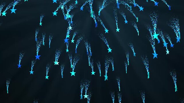 abstract blue glowing stars falling from above on a black background. Starfall Glitter particles loop for Christmas, New Year, holidays, sparkling stars Shine