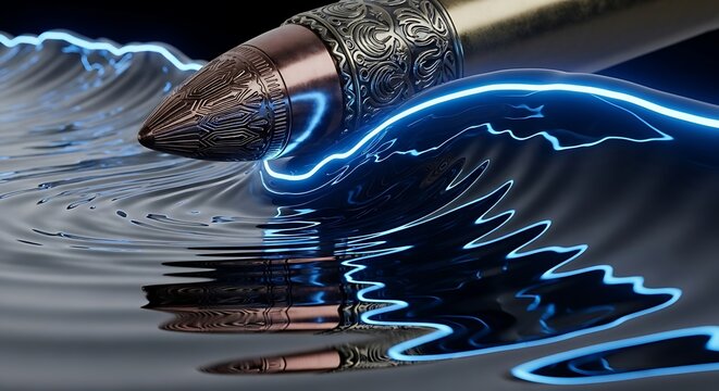Close-up of glowing pencil on water.