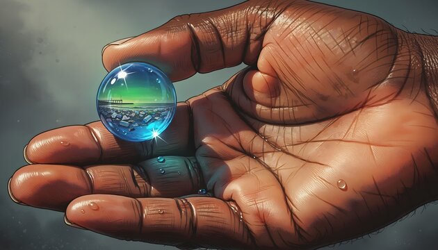 The Subtle Textures of a Firm Diverse Hand Meticulously Rendered Cradling a Polluted Globe