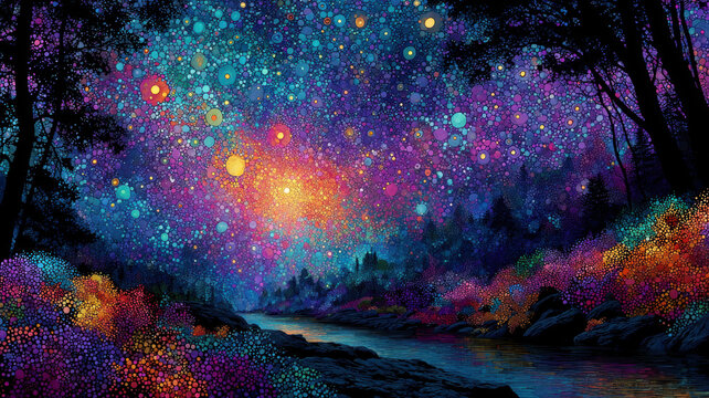 Trippy psychedelic forest landscape