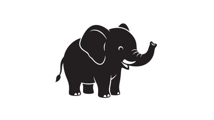 Fototapeta premium Elephant logo icon with thick black silhouette and white contour lines, smiling animal mascot for kids and branding featuring vector style, safari,