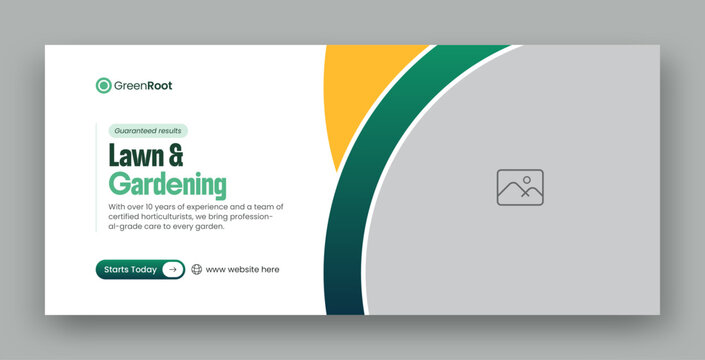 Lawn care and gardening services social media facebook cover or web banner design template 