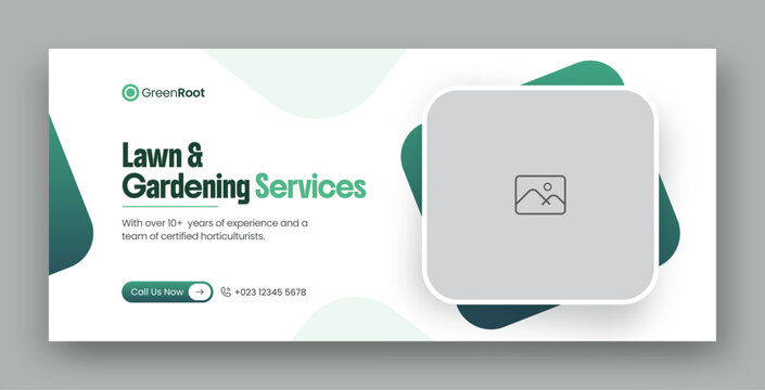 Lawn care and gardening services social media facebook cover or web banner design template 