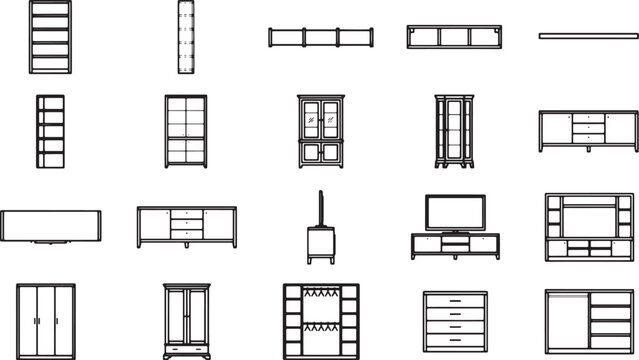 Variety of cabinets, drawers and shelves showcase the wide assortment of interior design choices. A compilation of furniture types from multiple angle shots. 