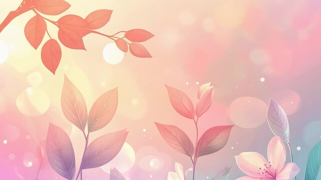 Pastel abstract floral leaves with glowing bokeh lights forming dreamy botanical wallpaper