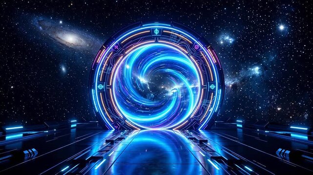 Futuristic portal in space symbolizing conceptual art and dynamic energy