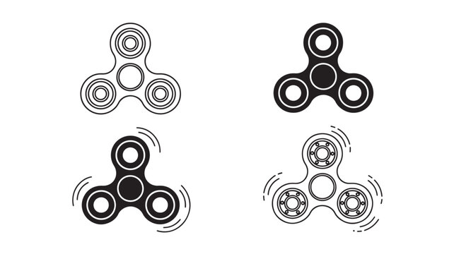 Spinner fidget icon set with circular rings and motion lines for stress relief and hand activity promotion featuring concentric circles, ring design,