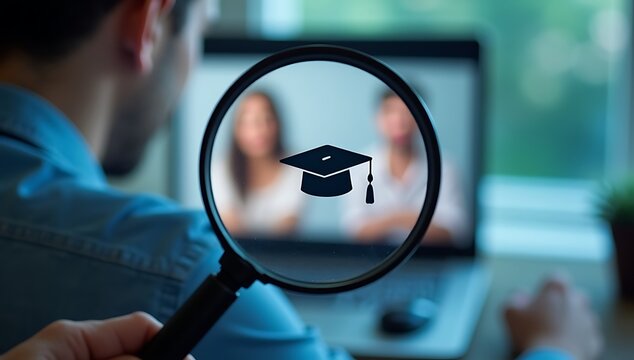 Online Education and Learning Concept with Magnifying Glass.