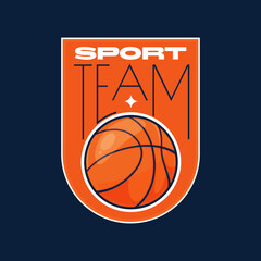 Basketball logo vector template, professional sports team emblem with ball and shield, modern orange and black basketball mascot for tournament branding. © Dhm