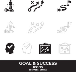 Fototapeta premium Goal and Success Black Vector Icon Set with Achievement and Growth Symbols