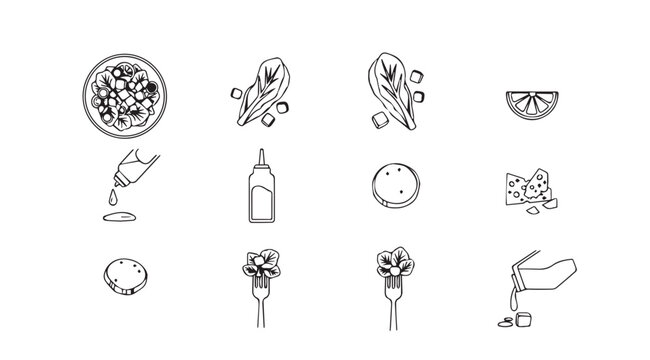 Food preparation components and ingredients in a clean flat lay layout for culinary design