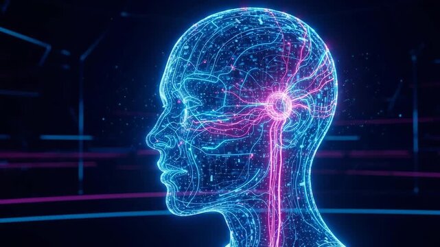 Digital human brain neural network map animation.