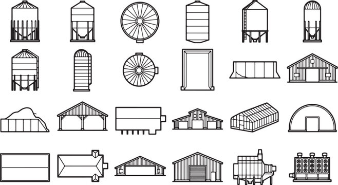 Diverse assortment of meticulously crafted architectural elements with precision and detail, ready to be incorporated into agricultural designs.  