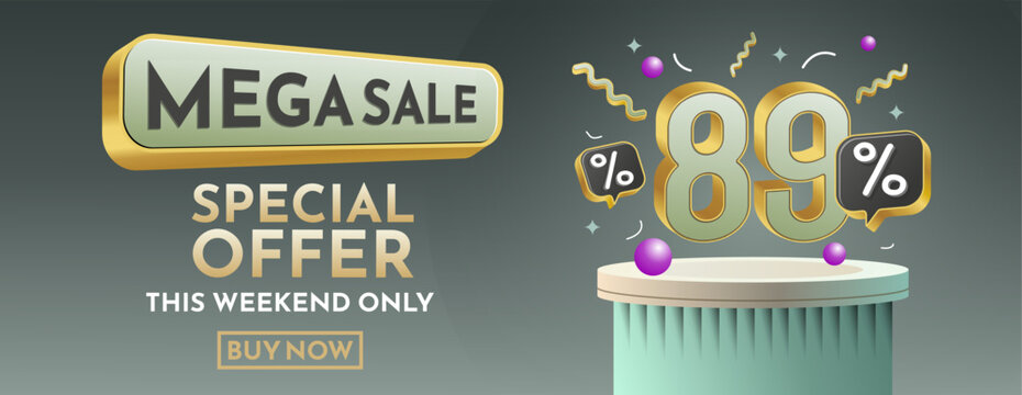 Save offer, 89 off sale banner. Sign board promotion. Vector illustration. Editable color and vector.