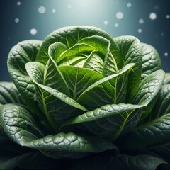 Obraz premium Close Up of Green Cabbage on Dark Table Against Dotted Background