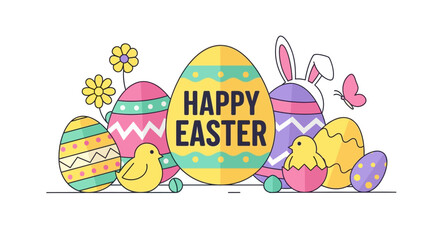 Fototapeta premium Happy Easter colorful abstract vector illustration, modern digital art for festive background and celebration