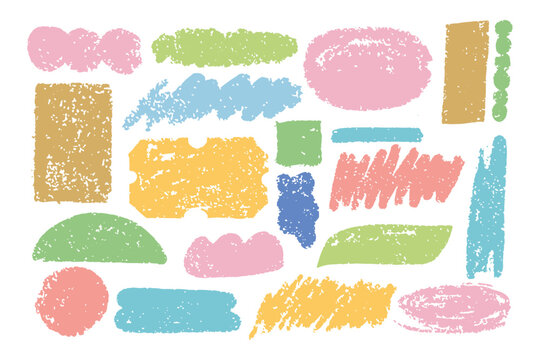 rayon kid colored frame set. Childlike textured doodle line. hand drawn colorful frame blocks. Pastel chalk crayon.Set of elements.Speech bubble shapes.	