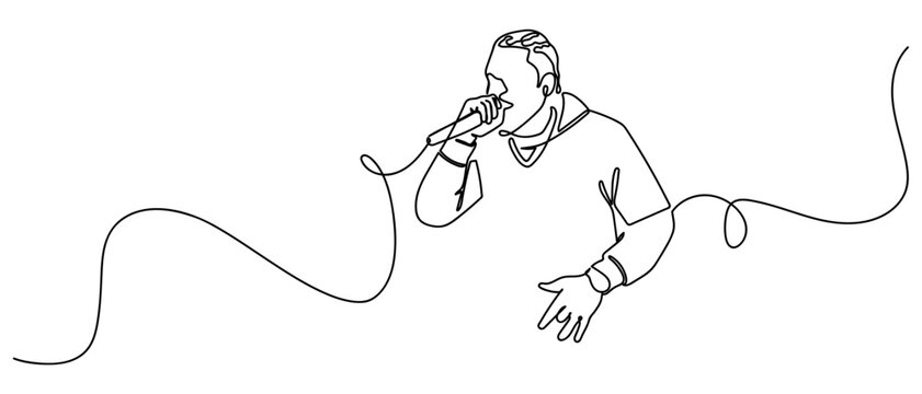 One continuous single line drawing of The rappers are having a rap battle. isolated on white background minimalism design. Editable stroke.