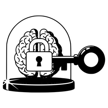 Mind's Vault: A symbolic image depicting a locked brain protected under glass, suggesting hidden thoughts and unlocking potential.