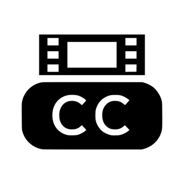 Captioning Icon: Clean, minimalist icon featuring CC symbol for closed captioning, commonly used in video editing software. 