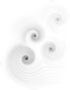 A black and white abstract halftone pattern with radial dot density variations.