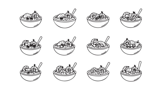 Shrimp and Grits bowls with spoons in a clean graphic illustration style