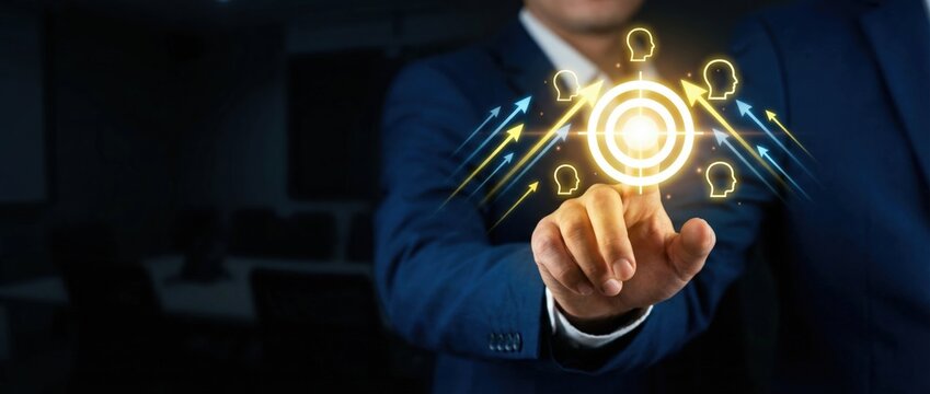 Innovative strategy implementation corporate office digital visualization professional environment close-up perspective business growth concept