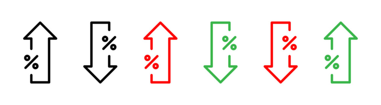 High and Low Percent arrow icons set in black and blue colors on white background