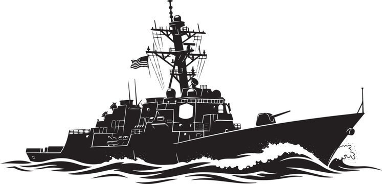 Military Warship at Sea Naval Destroyer Vector Illustration