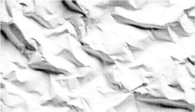 Abstract monochrome crumpled paper texture with high contrast folds, suitable for halftone style graphic backgrounds.