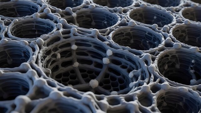 Close-up of porous organic carbon capture material &ndash; Great for sustainability blogs, green technology articles, or air purification topics.