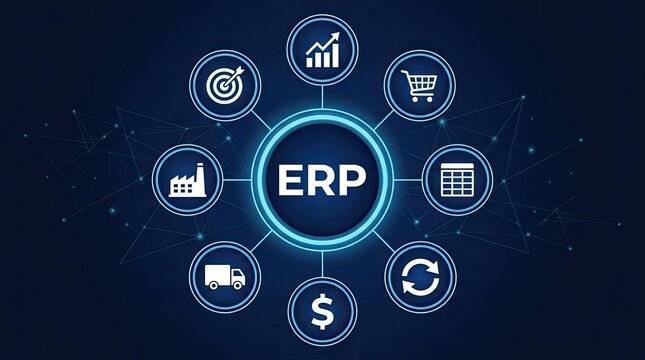ERP system diagram illustrating enterprise resource planning and business process integration