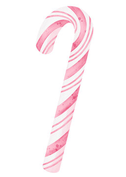 cute Christmas pink candy cane confectionery sweet snack watercolor cartoon illustration