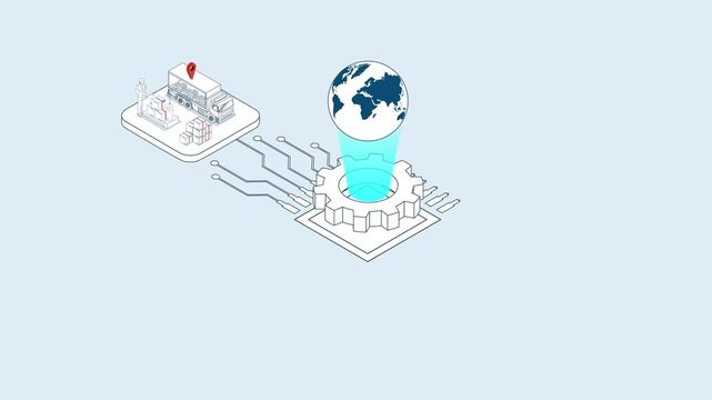 Logistics supply chain process animation for modern industry and transportation. Isometric animation 4k