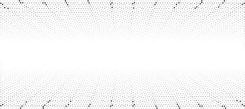 Black and white halftone wireframe pattern with dots and geometric shapes for tech background