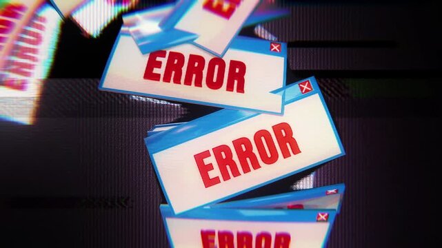 Multiple Error Windows Falling Chaos Glitch Effect - System Crash Computer Failure Red Warning Dialog