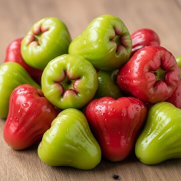 Rose Apple Fruit Heap on Wood.