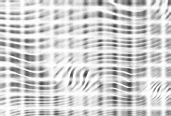 Fototapeta premium Dynamic abstract black and white halftone pattern with flowing wavy lines and gradient dot effects