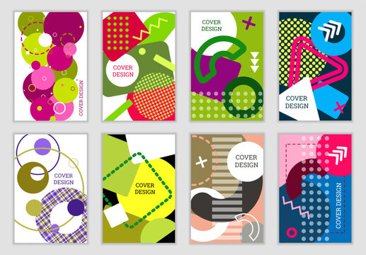 Мemphis, bright, cover, set, abstract, geometric, brochure, bright cover, art