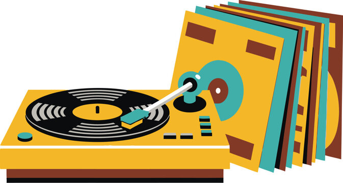Retro turntable with vinyl record collection vector for vintage music lovers
