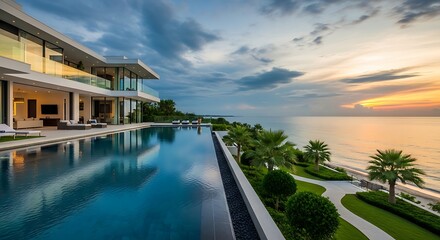 Fototapeta premium Luxury modern house with infinity pool.