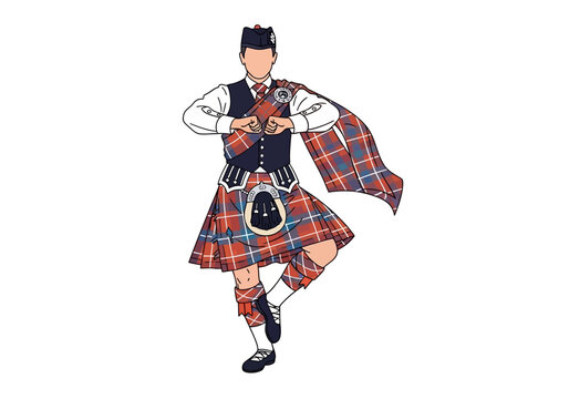 Man wearing traditional Scottish kilt outfit.
